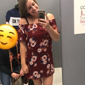 Large Burgundy Floral off the shoulder dress